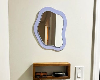 Boho wall decor wavy mirror light lavender, Small asymmetrical mirror wall decor, Irregular mirror wood, Fun makeup mirror, Squiggle mirror