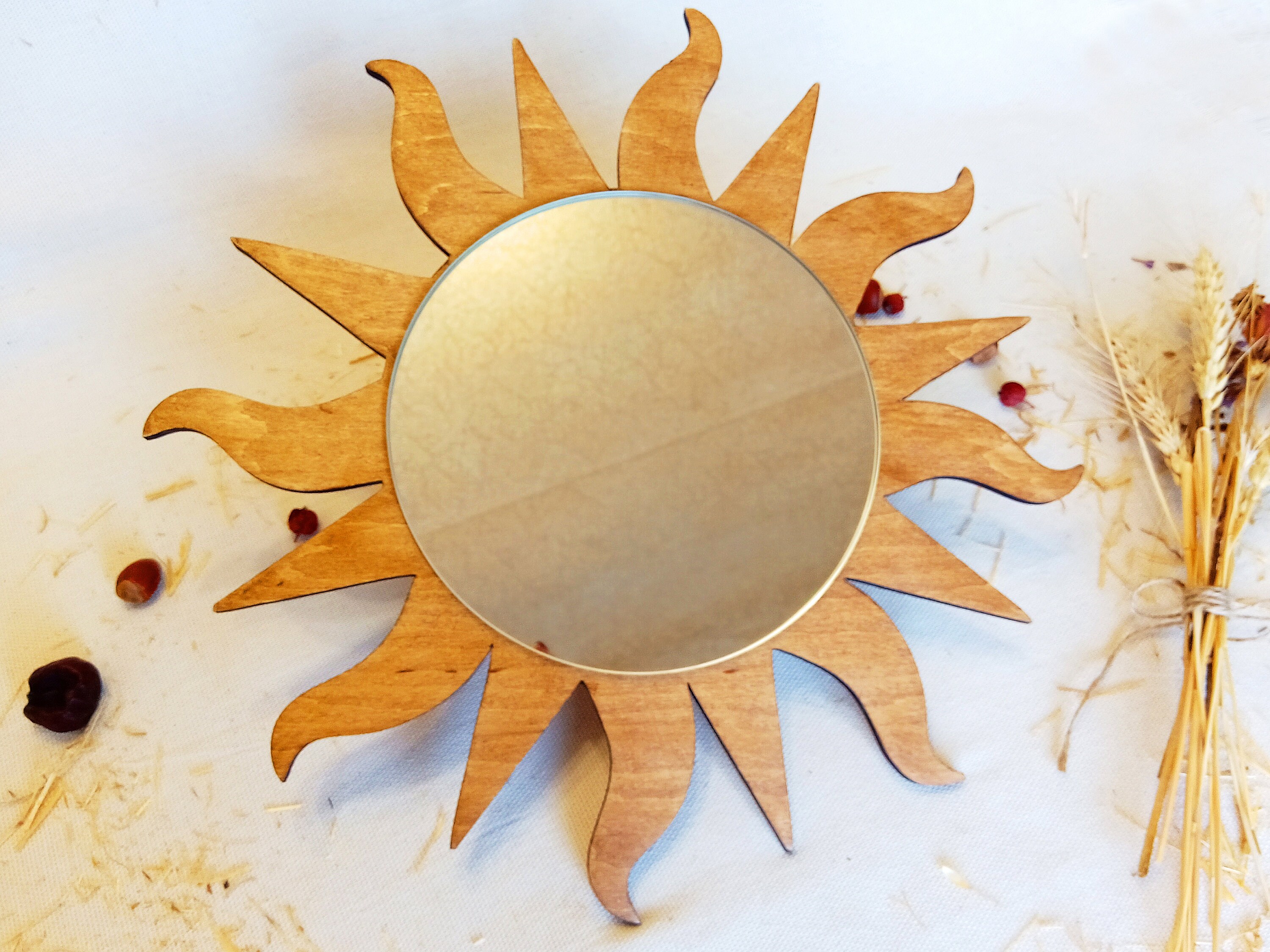 Sun mirror wall decor Round wall mirror Wooden decorative Etsy