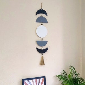 Moon phase wall hanging black white grey, Boho wall decor, Decor above the bed
