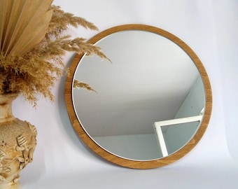 Circle mirror wall decor, Small brown round mirror, Makeup wood frame mirror, Vanity circular mirror for wall, Walnut colour mirror