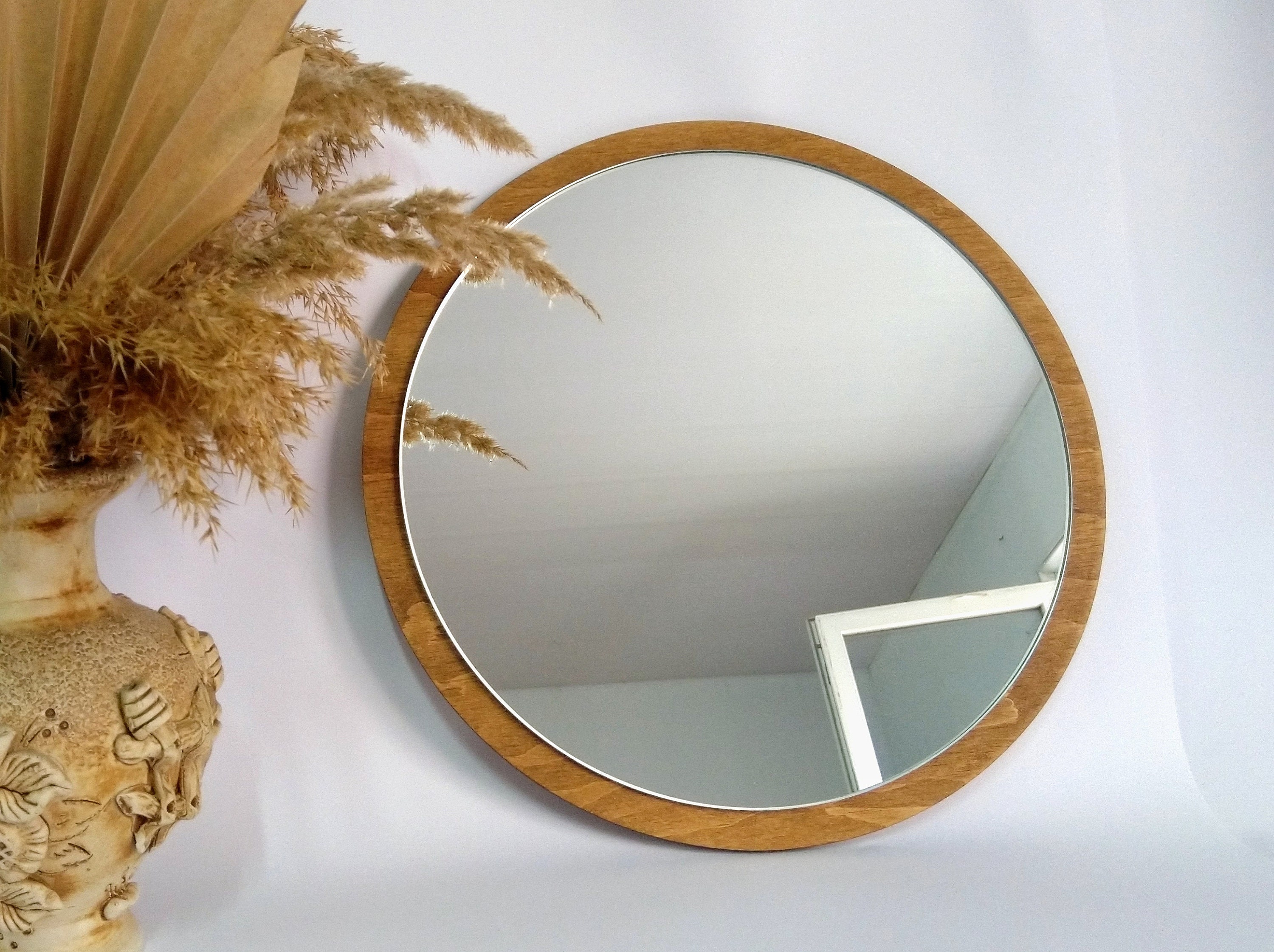 Round Mirror, Round Wall Hanging Mirror, Round Wooden Mirror
