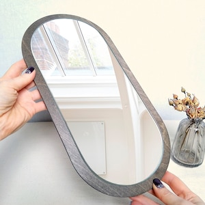 Small wall mirror grey, Decorative mirror, Oval mirror, Boho mirror, Modern mirror, Small accent mirror, Mirror wall decor, Wooden mirror