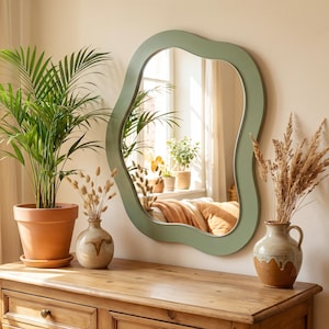 Sage Green Irregular Mirror, Asymmetrical Wall Decor, Boho Mirror