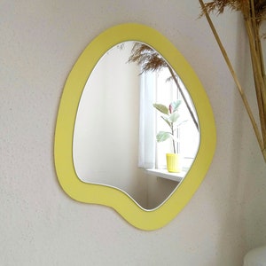 Light yellow decorative mirror, Wavy mirror wall decor, Yellow decor, Handmade mirror, Accent mirror, Vanity mirror, Aesthetic room decor