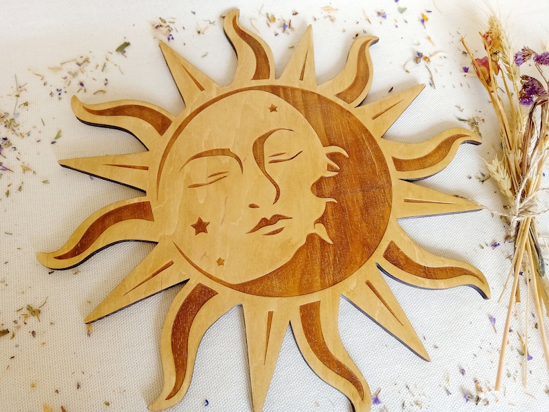 Oak Shade Wood Sun and Moon Wall Decor, Boho Nursery Art - Etsy