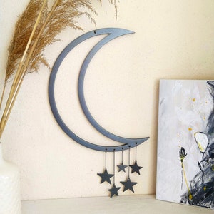 Boho wall decor crescent moon with stars, Moon wall hanging bohemian wall decor, Baby shower gift
