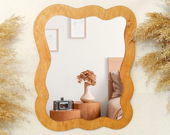 Wavy mirror wall decor, Asymmetrical Mirror, Irregular Shape Mirror, Squiggle mirror boho