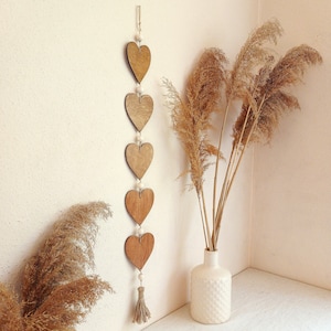 Wood Hearts, Country farmhouse cottage decor, Vertical wood heart garland, Rustic heart wall decor, Heart wall hanging, Boho heart nursery