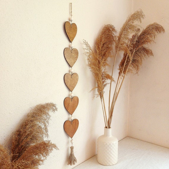 Coeur En Bois, Coeur Décoratif à Suspendre, Décoration Coeur H10cm 4 Pcs