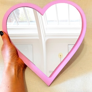 Pink heart mirror, Heart shaped mirror, Small wall mirror, Girls bedroom decor