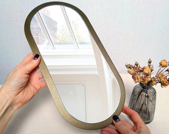 Green golg oval decorative mirror, Roman gold oval mirrors for wall decor, Modern mirror, Small vanity mirror, Housewarming gift mirror