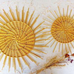 Gold sun wall decor above bed set of 2