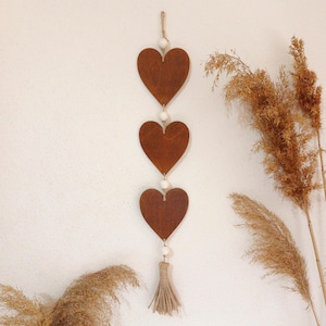 Wood Hearts, Country farmhouse cottage decor, Vertical wood heart garland, Rustic heart wall decor, Heart wall hanging, Boho heart nursery