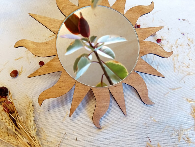 Sun mirror wall decor Round wall mirror Wooden decorative Etsy