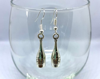 Wine Bottle Earrings, Wine Earrings, Earring, Art Earrings, Hand Crafted Earrings, Wine Lovers, Gift Idea, Silver Wine Bottle, Wine