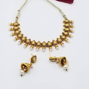 Indian bridal pearls meenakari jewelry set/Red and green meenakari with seed pearls jewelry set/22K Gold plated