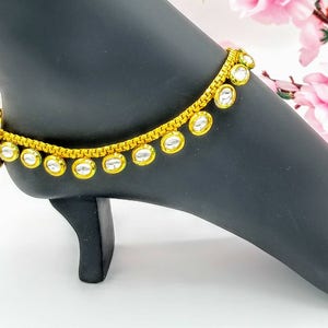 Gold Kundan Meenakari anklets/10&quot;long/1&quot;wide/22K Gold Plated/Birdal Jewelry/Ethnic anklets/Bollywood/Indian Jewelry/Pakistani/Bangladeshi