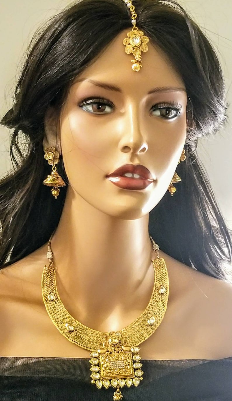 meenakari /& gold tikka jewelry set Cubic ZirconKundan jewelry set 22K Gold platedIndian jewelryPakistani jewelry Indian bridal Kundan