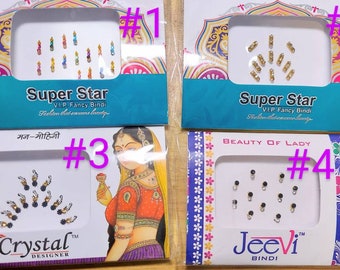 Color Crystals Forehead Bindi Stickers per pack/Wedding Long Bindis/Gold Bindis,Bindi/Bollywood Bindi/Long Bindis/Self Adhesive Stickers