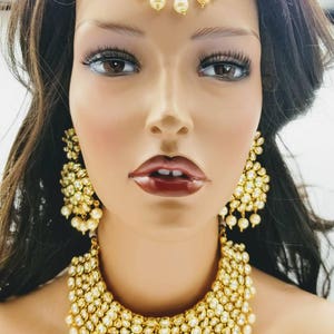 Polki kundan with pearls bridal jewelry/Choker necklace tikka earrings jewelry set/22K Gold plated bridal jewelry/Jadau kundan Set/Pearls