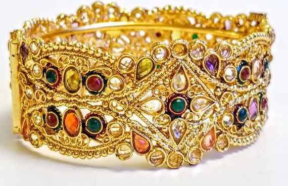 Indian Kada indian Cuff Bracelet bangle hinged Bracelet With Pin