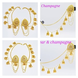 On SALE Reg. 33/Bahubali earrings/Ethnic earring/Bollywood Earrings/Pearls multiple chains/Pearls support chains/Dangling Indian gold pearls