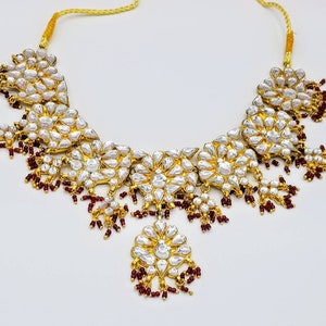 On SALE Reg. 145 Polki kundan bridal jewelry/Choker necklace earrings jewelry set/22K Gold plated bridal jewelry/Jadau kundan/Maroon beads