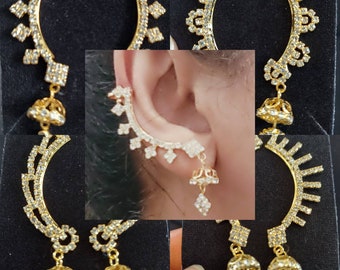 Crystals Gold Earrings/Ethnic earrings/Bollywood/Indian Jewelry/Pakistani Jewelry/Ear cuffs no piercing earrings