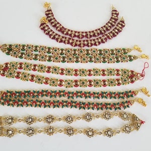 Kundan meenakari anklets with colorful crystals and red & green beads/Medium and large size/22K Gold Plated/Meenakari /Anklets/Bollywood