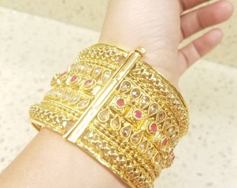 Indian Kada/indian Cuff Bracelet/hinged Bracelet With Pin/green