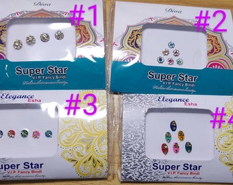 Color Crystals Forehead Bindi Stickers per pack/Wedding Long Bindis/Gold Bindis,Bindi/Bollywood Bindi/Long Bindis/Self Adhesive Stickers