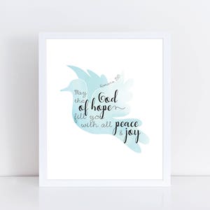 Roman 15:13 God of Hope Dove Wall Art Digital Printable in Watercolor