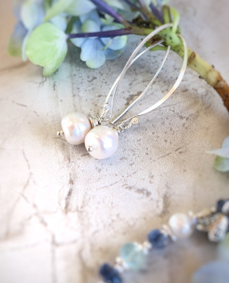 Fresh Water Pearl Earrings Silver and Pearl Elegant Long Drop Pearl Earrings