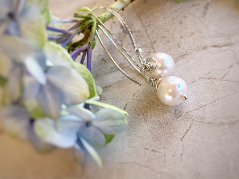 Fresh Water Pearl Earrings Silver and Pearl Elegant Long Drop Pearl Earrings