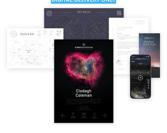 Regalo "Ponle nombre a una estrella": Certificado y mapa estelar personalizados (Descarga digital)