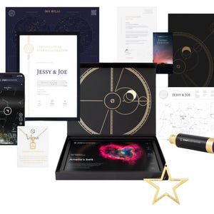 Coffret cadeau premium Nommez une étoile - Kit étoile personnalisé avec télescope, collier et ornement étoile gravé - Cadeau d'anniversaire personnalisé, cadeau commémoratif