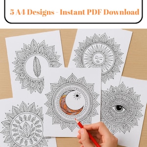 Boho Mandala Coloring Pages – 5 Printable A4 Designs – Instant Download PDF -mandala
