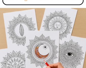 Boho-mandala kleurplaten – 5 afdrukbare A4-ontwerpen – pdf direct downloaden - mandala