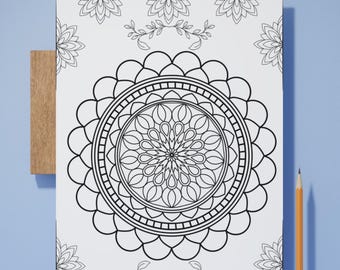Ingewikkelde mandala kleurplaat voor volwassenen - afdrukbare ontspannende kunsttherapie - digitale download - A4-formaat