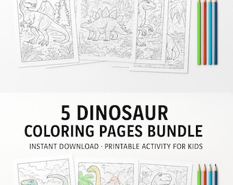 Dibujos de dinosaurios para colorear para niños: 5 divertidas hojas de dinosaurios (descarga instantánea)