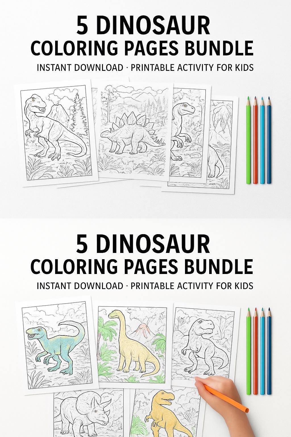 Printable Dinosaur Coloring Pages for Kids – 5 Fun Dinosaur Sheets ...