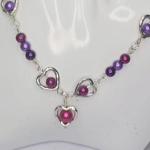 Lilac, Purple and Burgundy Beaded Necklace. Statement jewellery.