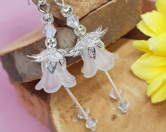 White Snowdrop Flower Earrings. Boho style, nature inspired jewellery.