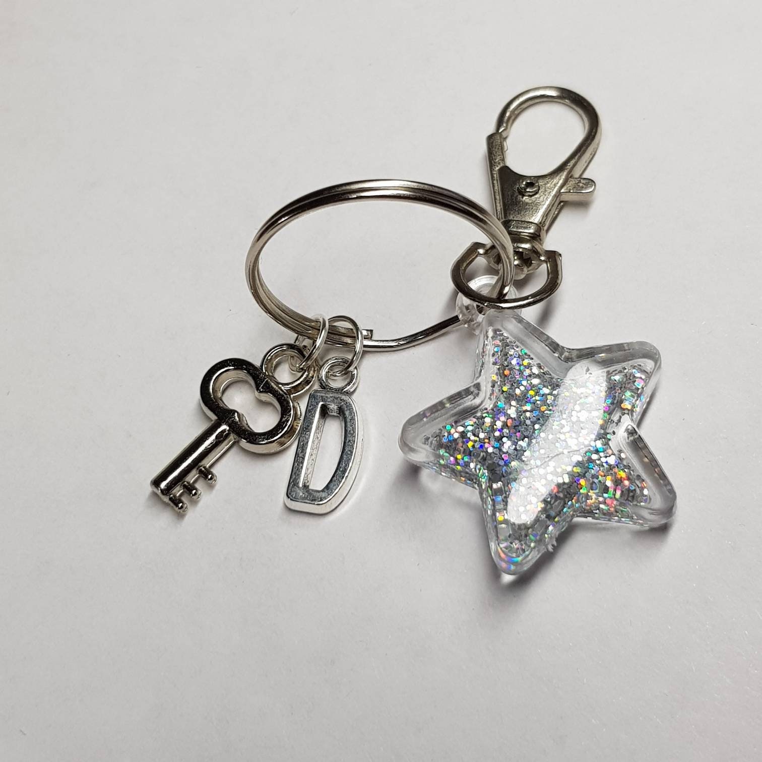 Personalized Green Glittery Star Key Chain Charm Etsy