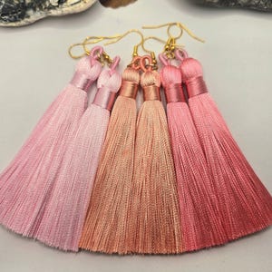 Long Pink Tassel Fringe Earrings.