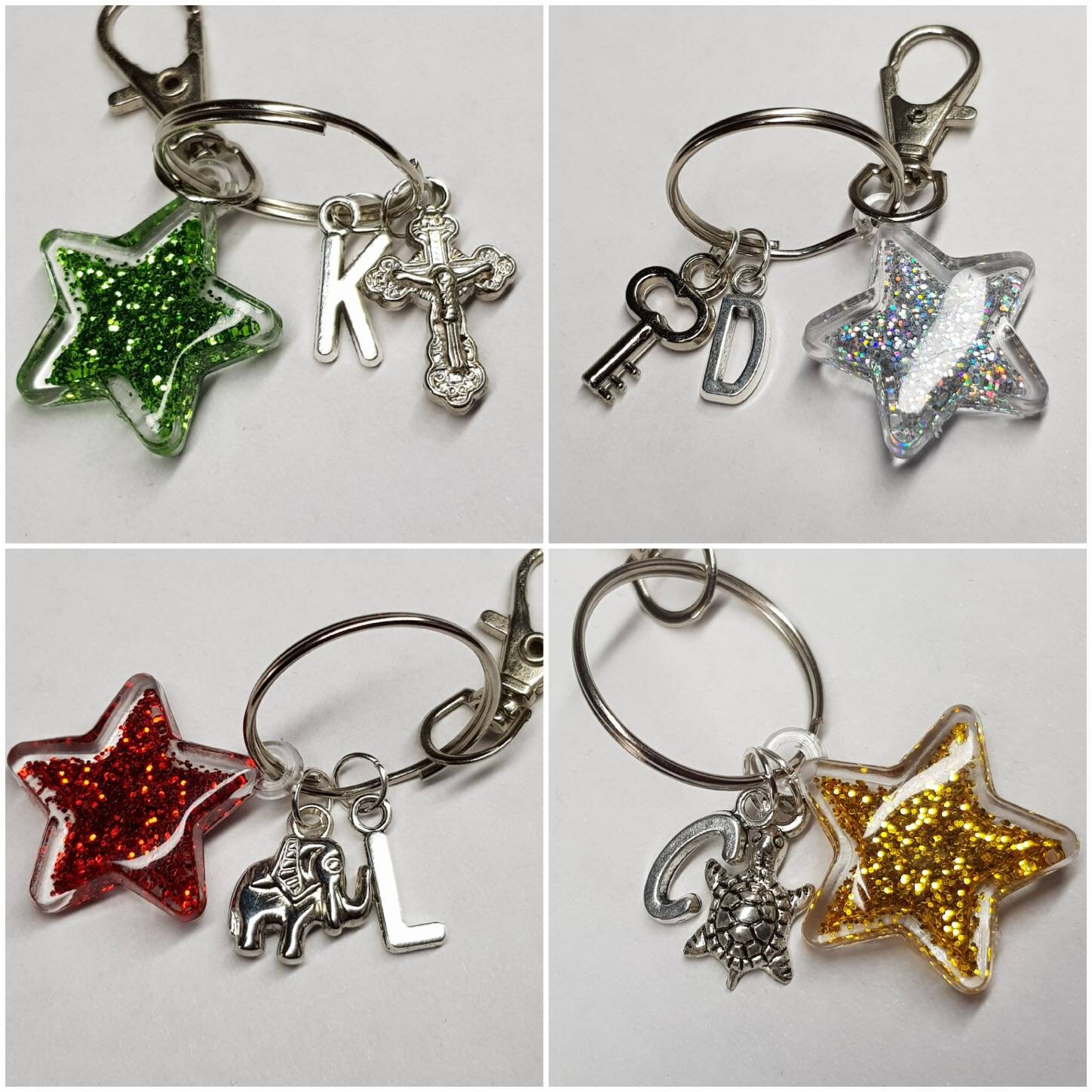 Personalized Green Glittery Star Key Chain Charm Etsy