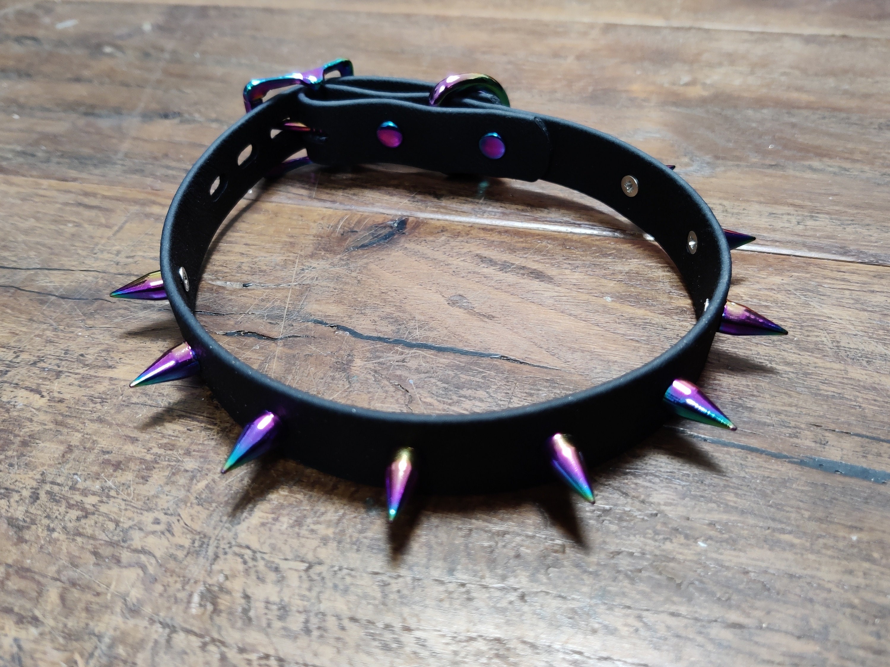 Buckle Rainbow Spike Collar Locking Optional Vegan Friendly
