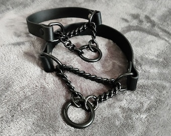 All Black Collar: Martingale / Chain Front, No Buckle, Vegan Friendly