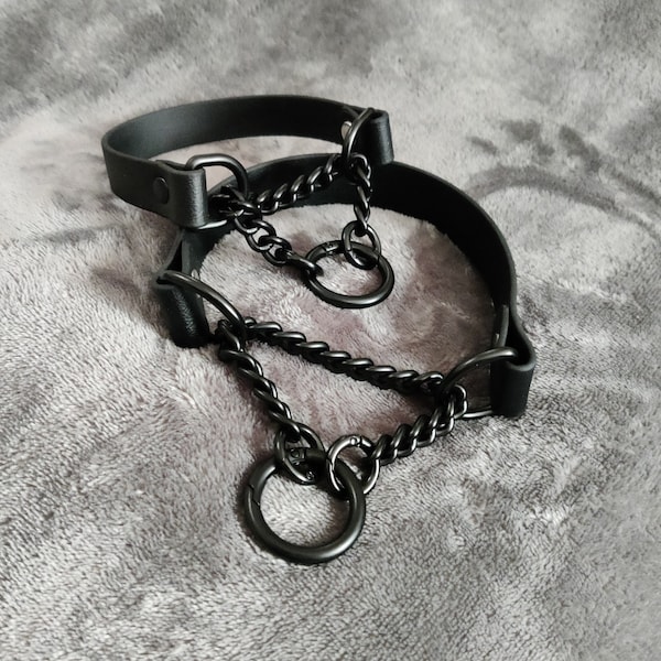 All Black Collar: Martingale / Chain Front, No Buckle, Vegan Friendly