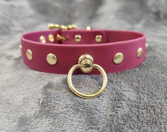 Brass Stud O Ring Buckle Collar, Vegan Friendly